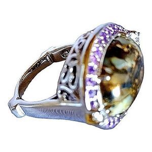 RING STERLING SILVER LARGE CABACHON with AMETHYST  STONE 7